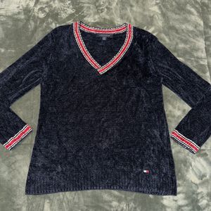 Tommy Hilfiger Sweaters Women Medium Navy Blue Rayon Long Sleeve V-Neck Pullover